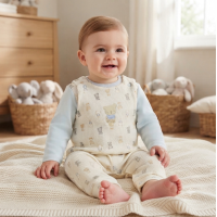 N14754: Baby Boys Waffle Fabric Dungaree & Top Outfit (0-9 Months)